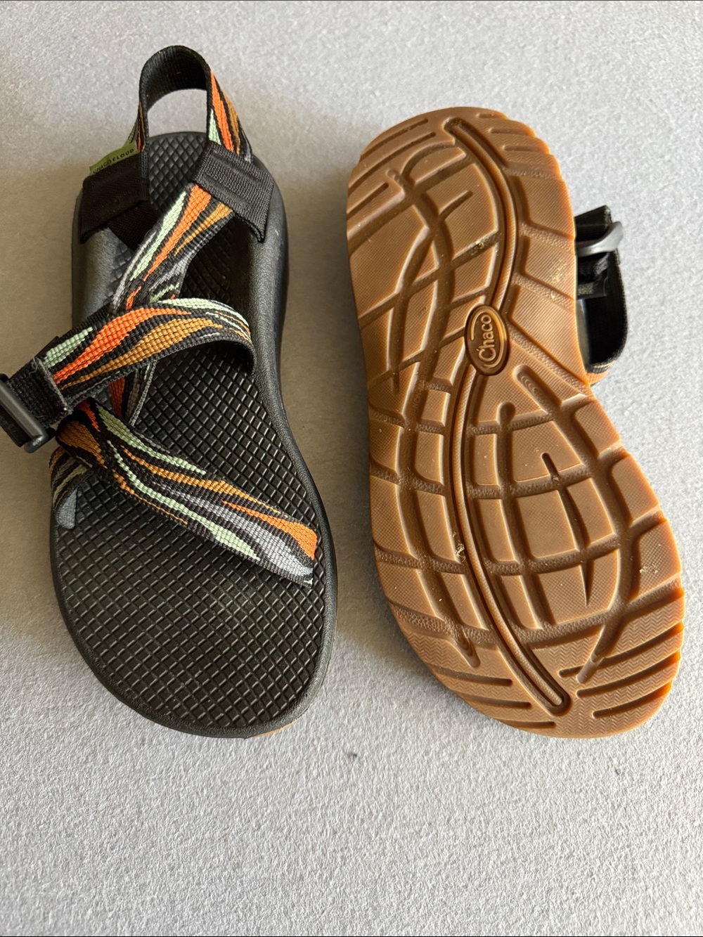 Chaco Kids Black Sandals with Orange, Yellow & Green Straps